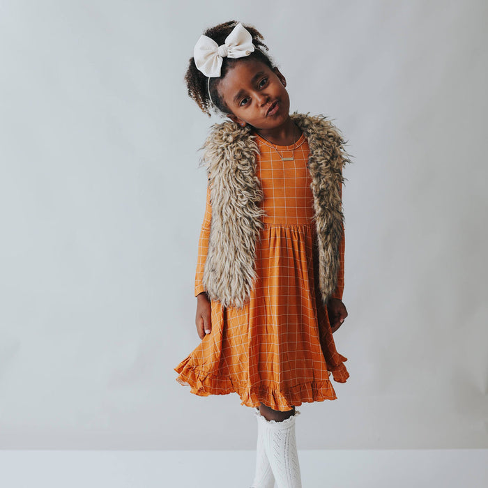 Pumpkin Grid Bamboo Ruffle Dress