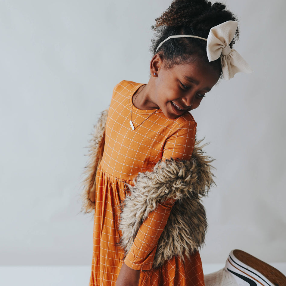 Pumpkin Grid Bamboo Ruffle Dress