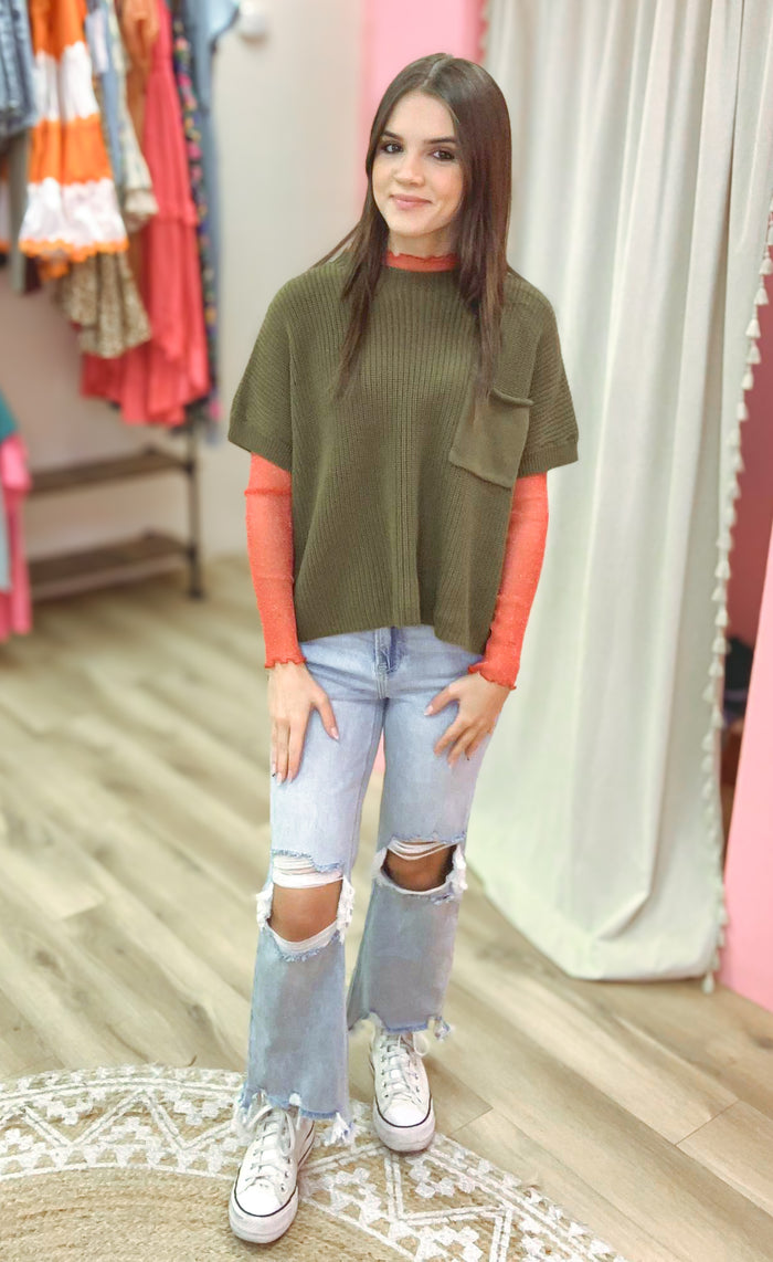 Autumn Days Olive Sweater Top