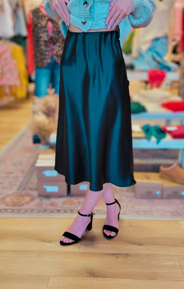 Black Satin Midi Skirt