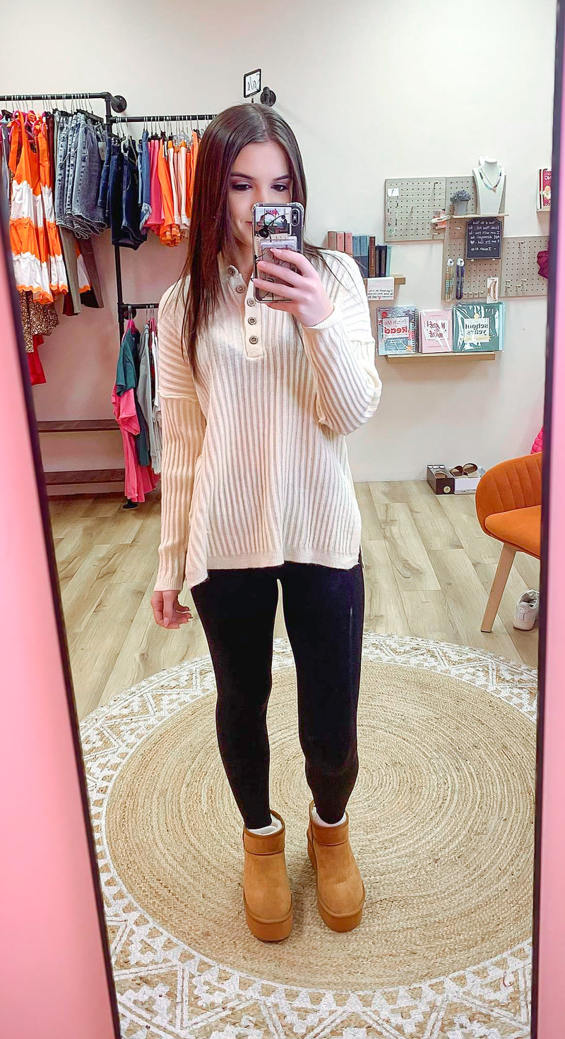 Cozy Button Ribbed Sweater