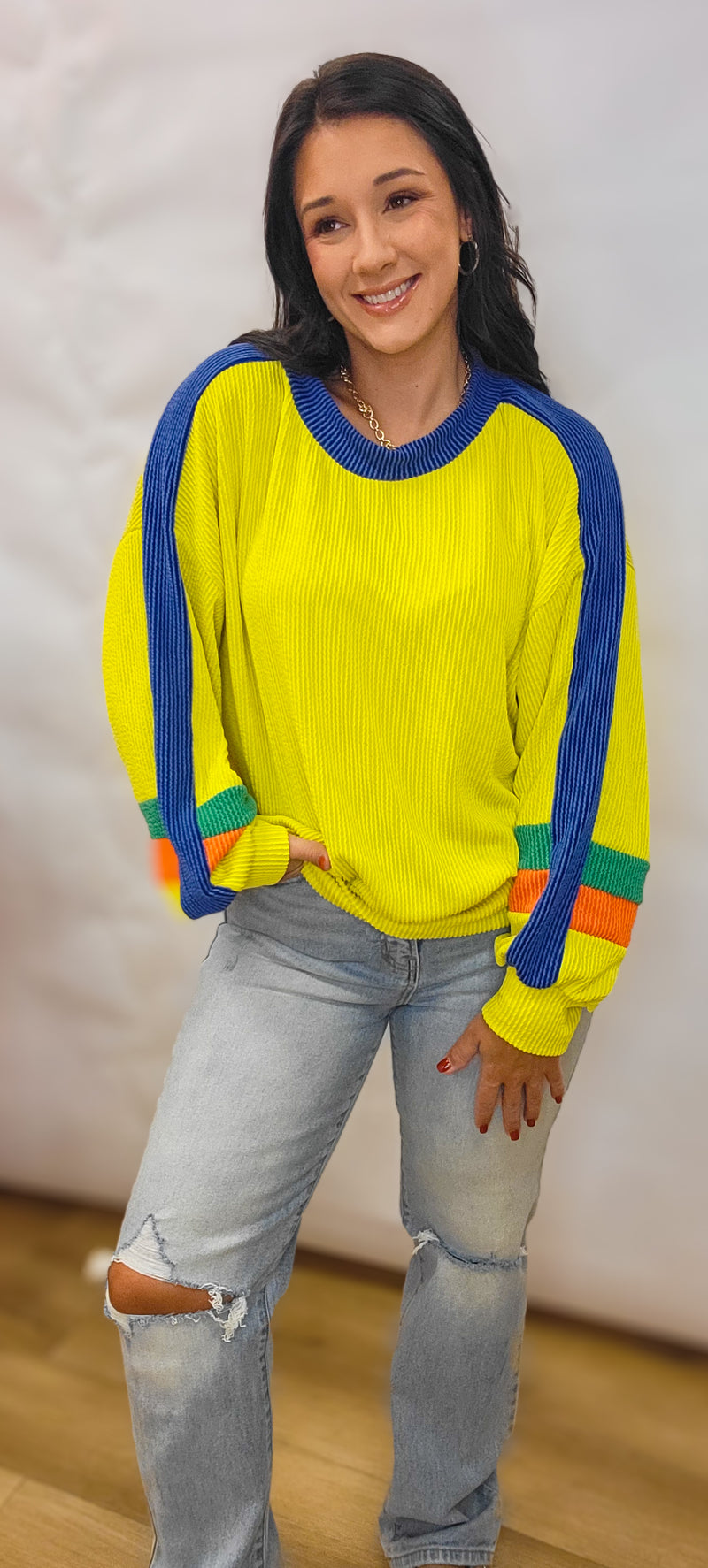 Live for Today Neon Ribbed Pullover