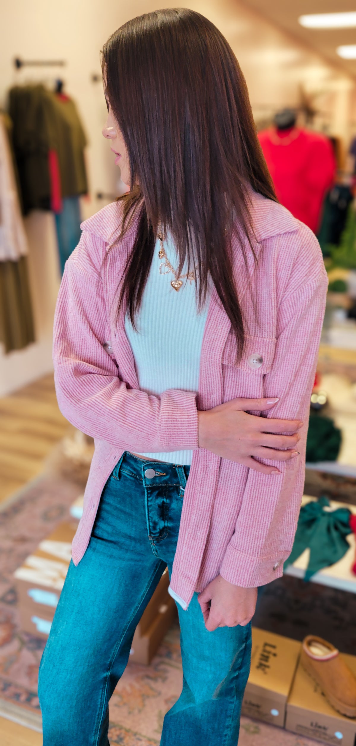 Red Textured Button Top