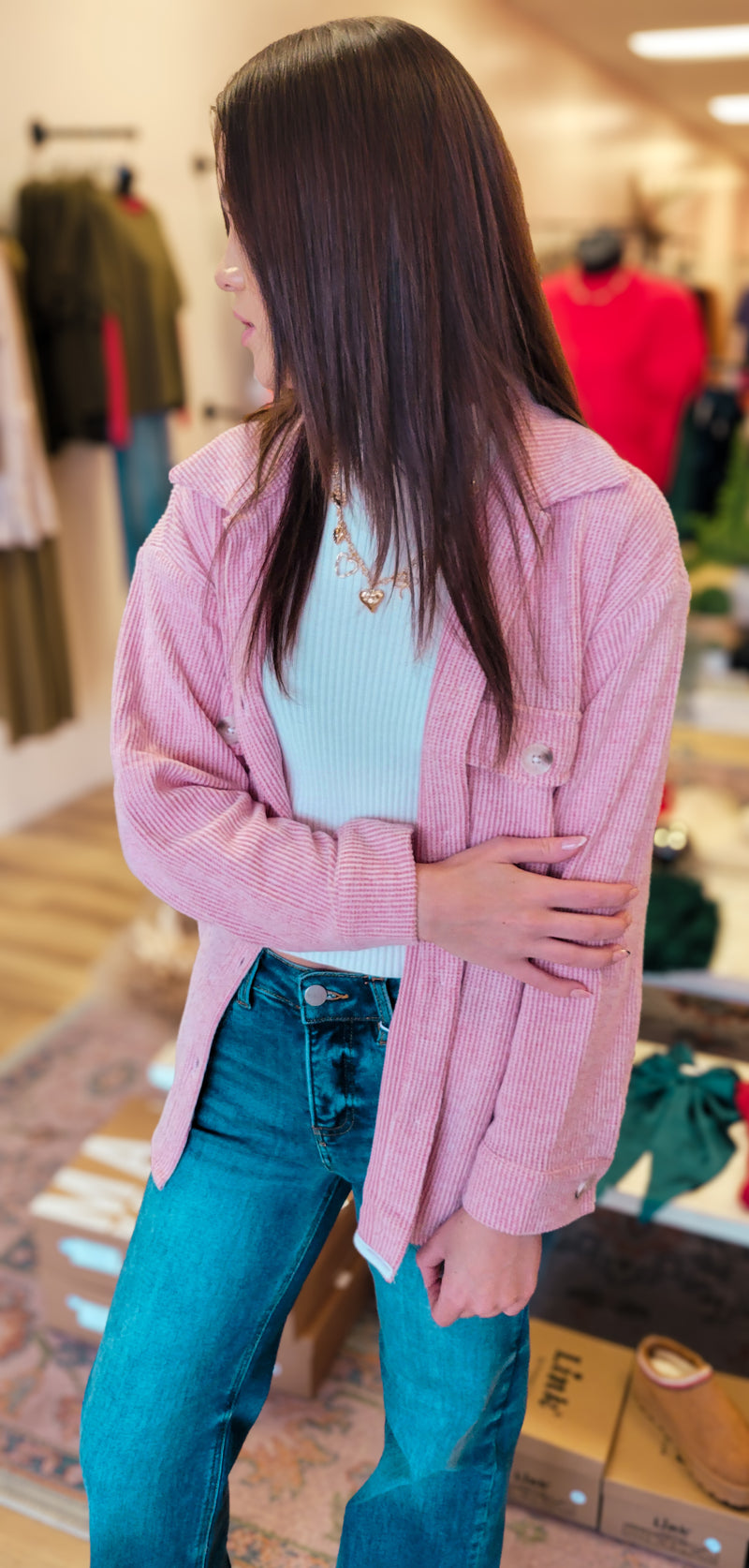 Red Textured Button Top