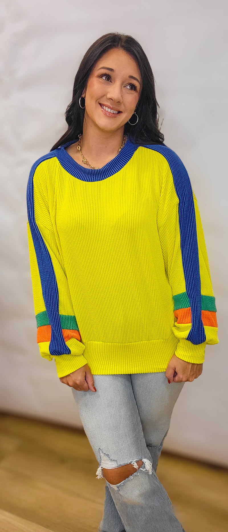 Live for Today Neon Ribbed Pullover